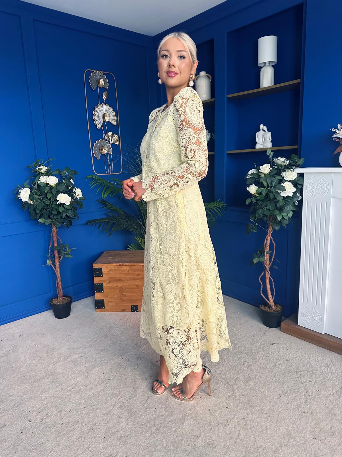 Sienna Crochet Skirt & Cardi Set Yellow - Image 9