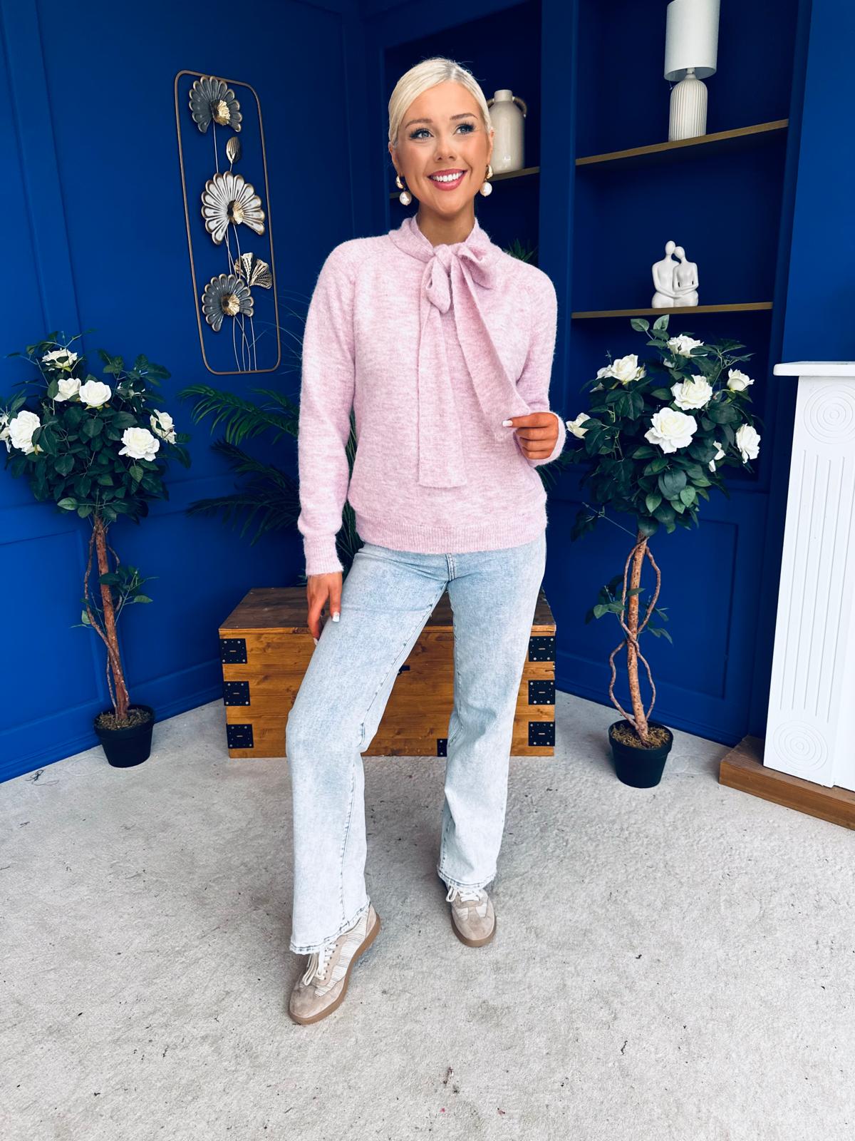 Tara Bow Detail Knit Jumper Lilac - Image 3