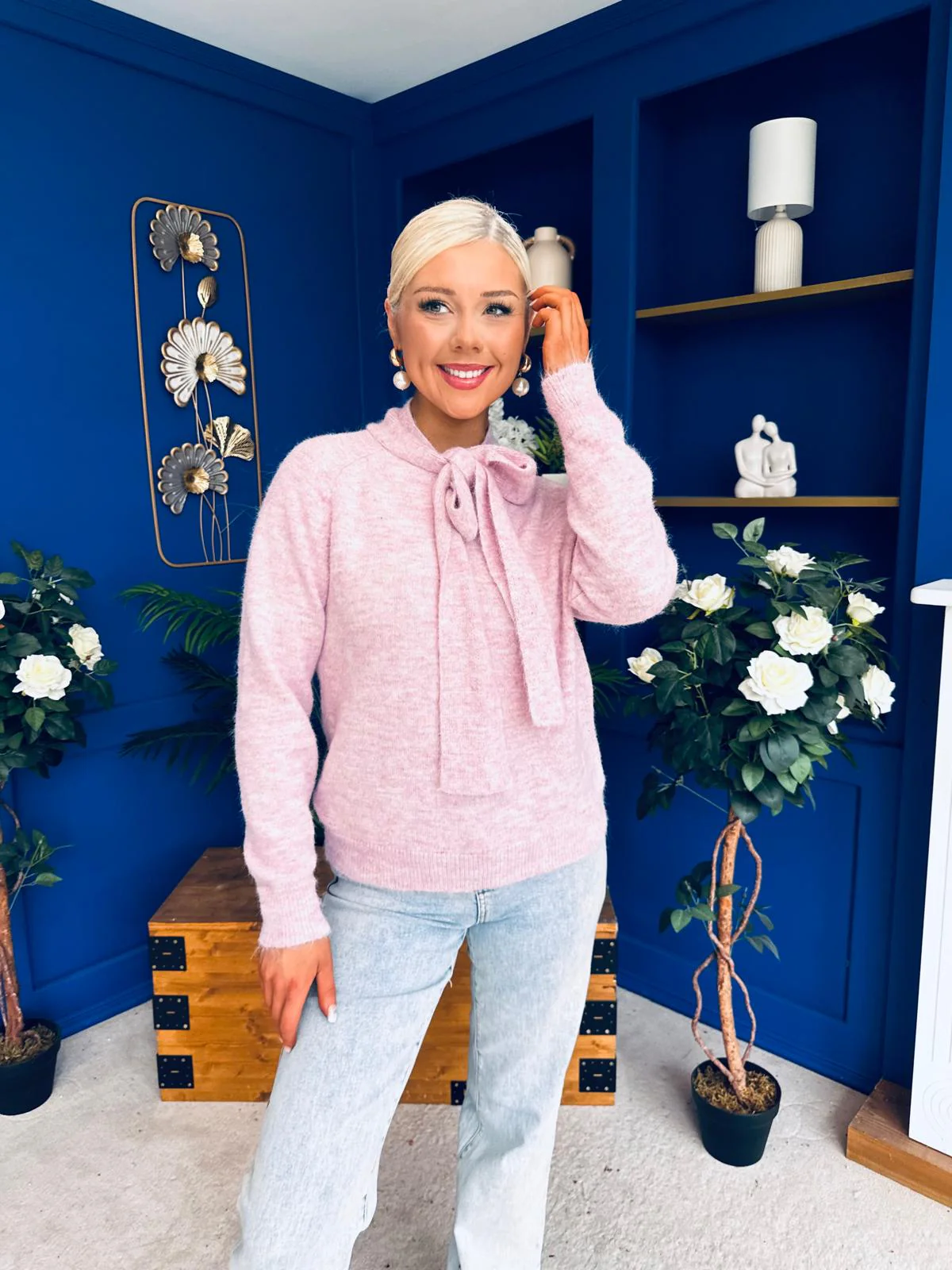 Tara Bow Detail Knit Jumper Lilac - Image 4