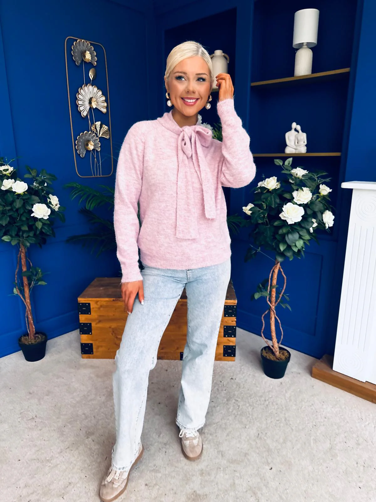 Tara Bow Detail Knit Jumper Lilac - Image 6