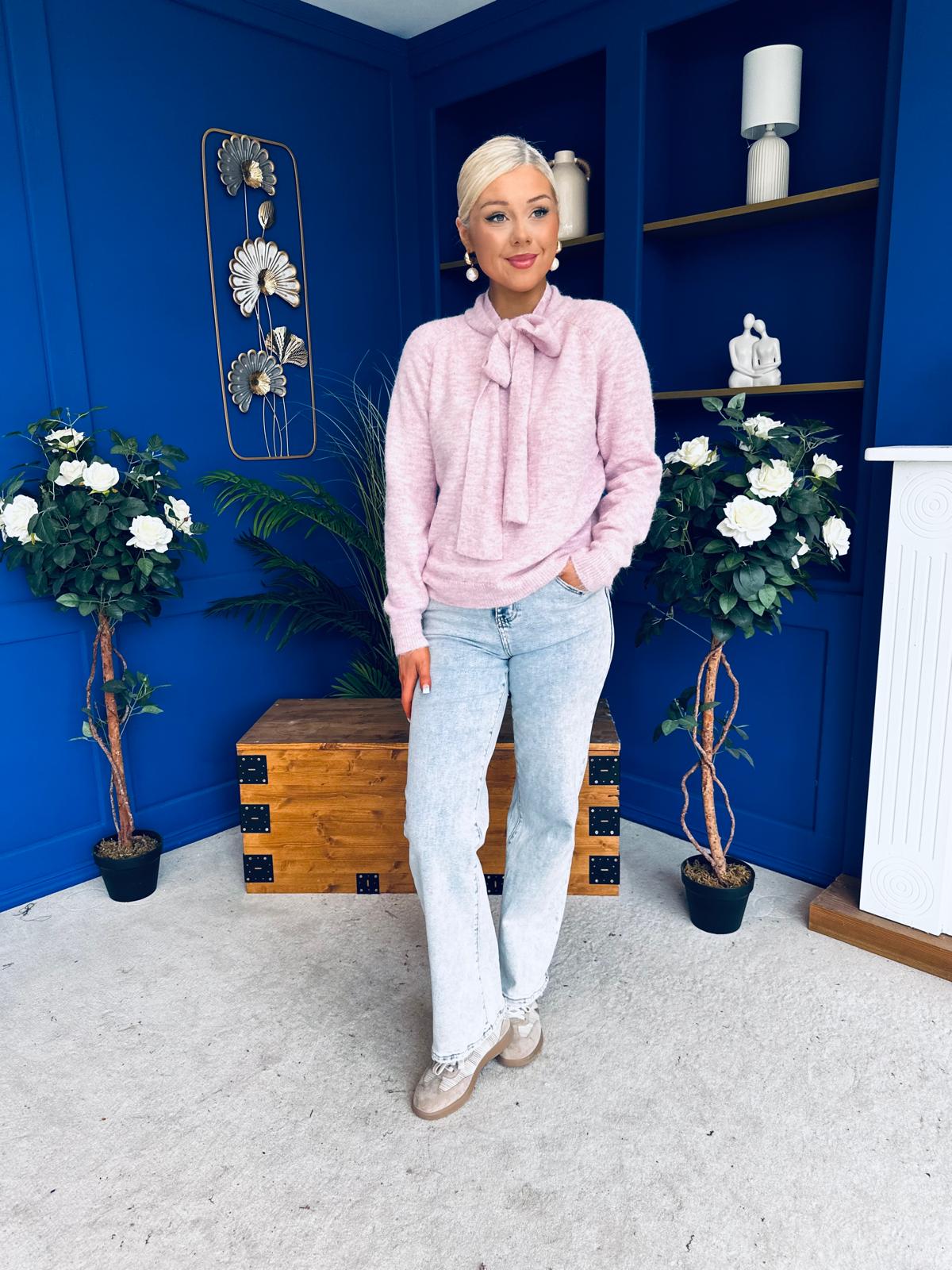 Tara Bow Detail Knit Jumper Lilac - Image 7