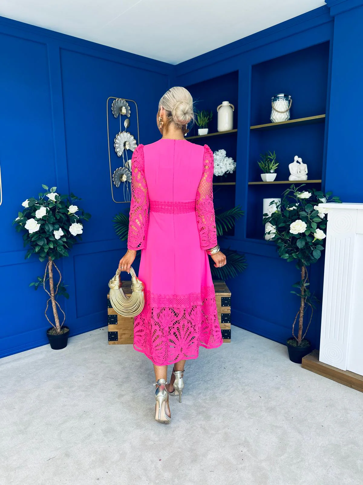 Tiffany Crochet Detail Occasion Dress Cerise - Image 9