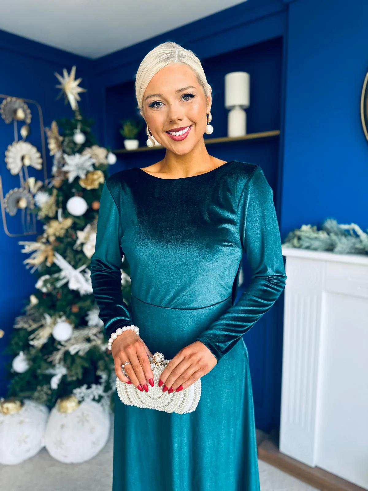 Trudy Pearl & Bow Detail Midi Dress Forest - Image 6